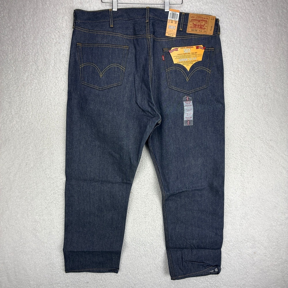 Levis 501xx Shrink-To-Fit Jeans Mens 44x30 Raw Indigo Rigid Denim 00501-0000 NEW - Picture 3 of 10